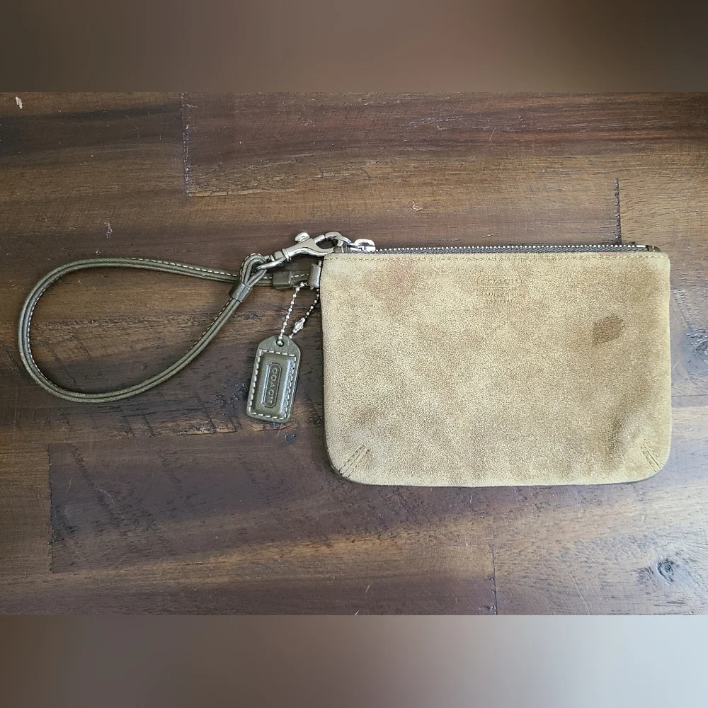 Coach Suede Olive Green Wristlet - Picture 1 of 10